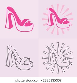 Icono de vector de zapatos de tacones altos, icono de glifo de zapatos para mujeres. Símbolo, ilustración del logotipo.Iconos vectoriales de zapatos de mujer aislados en el fondo rosado.Diseño del calzado de moda.Colección de zapatos