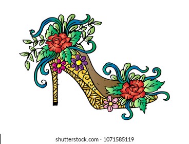 High heels shoes with flowers