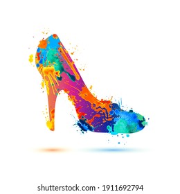 High heels shoes icon of vector watercolor splash paint