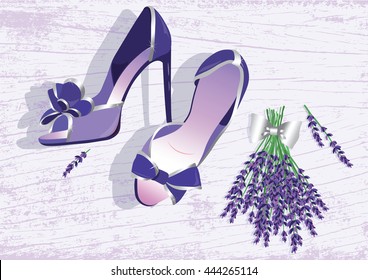 High heels shoes. Lavender shoes Vector