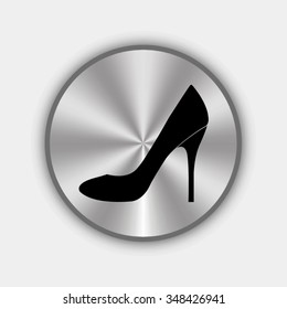 high heels shoes vector icon on round metallic button