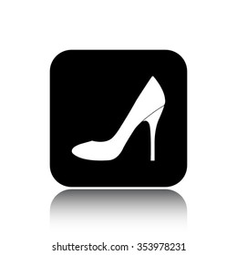 high heels shoes vector icon on black button with reflection