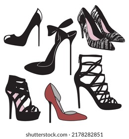 Vector de zapatos de tacón alto, zapatos de tacón alto negro, vectores de mujer de zapatos, zapatos de moda,Ilustración vectorial