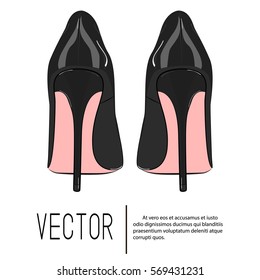 High Heels Stiletto Vector Shoes. Fashion Woman Illustration. Elegance Leather Luxury Footwear. Sexy Evening Fetish Red Black Fetish Accessory
