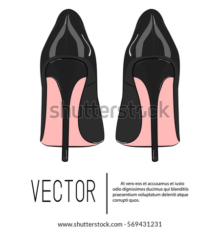 High heels stiletto vector shoes. Fashion woman illustration. Elegance leather luxury footwear. Sexy evening fetish red black fetish accessory
