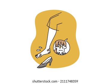  High heels and tattered legs. Comical handwritten person vector, simple coloring of line drawing.
