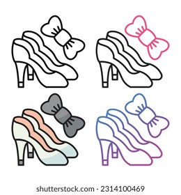 Diseño de iconos de tacones altos y corbatas en cuatro colores de variación