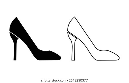 High heels vector icon. Black and white lady's shoe icon. Women's high heel shoes icon.
