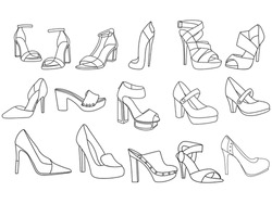 High Heels Vektor. Roter High Heel Frauen Schuhe Vektorgrafik. Silhouette Zeichnung Von High-Heel-Schuh-Vektorbild. Frauenschuhe Mit Hohen Absätzen. Vektorliniensymbol-kontinuierliche Zeilenzeichnung. Fersenzeichnung