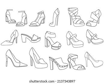 Vector de tacones altos. Vector de zapatos de tacón alto rojo para mujeres. Dibujo de silueta de la imagen vectorial del zapato de tacón alto. Los zapatos de tacón alto para las mujeres. Dibujo continuo de línea de icono de línea del vector. dibujo de tacones