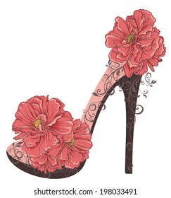 High heels vintage shoes with flowers