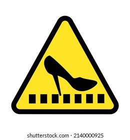 High heels warning sign on yellow triangle, vector icon on a white background