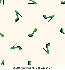 High Heels Woman Shoe Seamless Pattern background. Textile Fabric Swatch Template. Modern Fashionable Print.