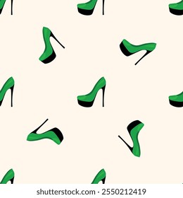 High Heels Woman Shoe Seamless Pattern background. Textile Fabric Swatch Template. Modern Fashionable Print.