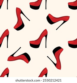 High Heels Woman Shoe Seamless Pattern background. Textile Fabric Swatch Template. Modern Fashionable Print.