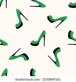 High Heels Woman Shoe Seamless Pattern background. Textile Fabric Swatch Template. Modern Fashionable Print.