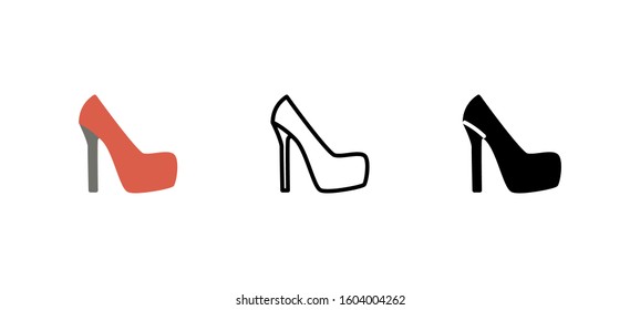 High Heels women shoes clothes icon. Apparel flat, silhouette, line vector illustration on white background