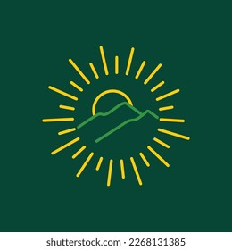 high hill peak mountain sunrise sunburst morning minimal line modern logo design vector