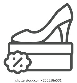 High hill shoe box line icon, footwear shopping concept. Vector graphics. Woman shoes package sign on white background, outline style icon for mobile or web design