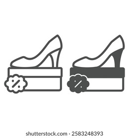 High hill shoe box line and solid icon, footwear shopping concept. Vector graphics. Woman shoes package sign on white background, outline style icon for mobile or web design