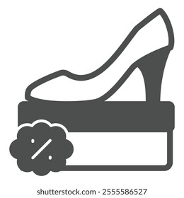 High hill shoe box solid icon, footwear shopping concept. Vector graphics. Woman shoes package sign on white background, glyph style icon for mobile or web design