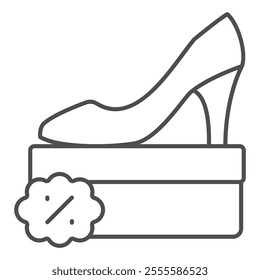 High hill shoe box thin line icon, footwear shopping concept. Vector graphics. Woman shoes package sign on white background, outline style icon for mobile or web design