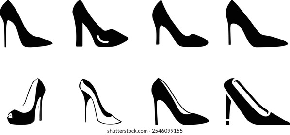 Hohe Hügel Schuhe Vektor Symbol-Set. Weibliche High Heels Schuhe Icon Design. Frauenschuhe Symbol Vektorkunst