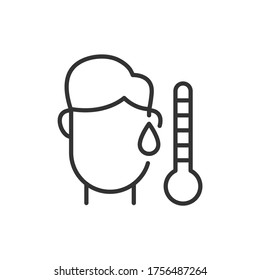 High human body temperature or get fever. Outline icon. Vector illustration.