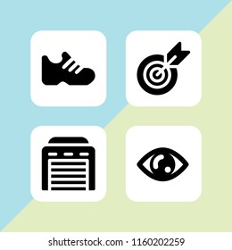 high icon. 4 high set with target, architecture and city, shoe and eye vector icons for web and mobile app