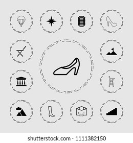 High icon. collection of 13 high filled and outline icons such as mountain, stairs, electric circuit, explosion, woman boot. editable high icons for web and mobile.