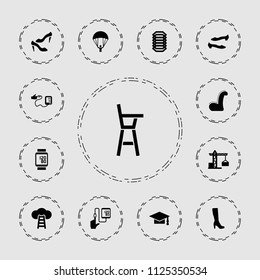 High icon. collection of 13 high filled icons such as construction crane, woman boot, shoe, graduation cap, blood pressure. editable high icons for web and mobile.