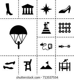 High icon. set of 13 filled high icons such as court, baby chair, woman boot, shoe, woman shoe, blood pressure, trampoline, mountain, electric circuit, explosion