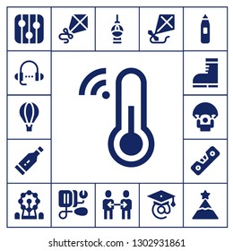  high icon set. 17 filled high icons.  Simple modern icons about  - Levels, Lesson, Hot air balloon, Thermometer, Boots, Parachute, Level, Ferris wheel, Kite, Blood pressure, Fernsehturm berlin