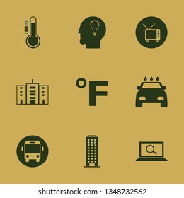 high icon set with car wash, office building and bulb head vector illustration
