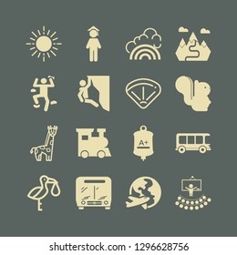 high icon set with train, blood and school bus vector illustration