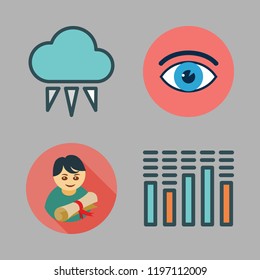 high icon set. vector set about eye, cloud, sound bars and graduate icons set.