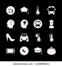 high icon. high vector icons set purse, graduaded student, school bus and tv