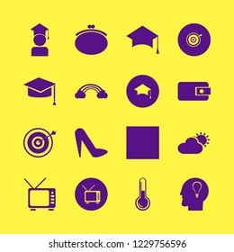 high icon. high vector icons set tv, temperature, bulb head and graduaded student