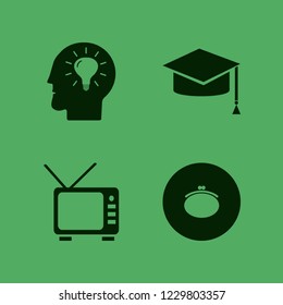 high icon. high vector icons set purse, bulb head, graduation hat and tv