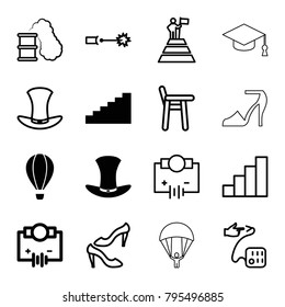 High icons. set of 16 editable filled and outline high icons such as electricity, hat, stairs, shoe, baby chair, blood pressure, stair