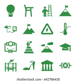 High icons set. set of 16 high filled icons such as court, heel sandals, graduation cap, thermometer, blood pressure, trampoline, voltage warning