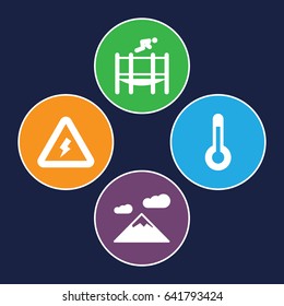 High icons set. set of 4 high filled icons such as trampoline, temperature, voltage warning