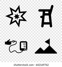 High icons set. set of 4 high filled icons such as baby chair, blood pressure, mountain