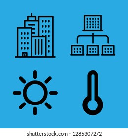 high icons set with temperature, office buildings and skyline vector set
