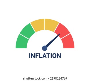 High Inflation Level On Measure Scale, Instrument Scale With Arrow. Growth Price On Tachometer, Indicator, Gauge. Inflationary Financial Crisis. Infographic Counter. Vector Illustration