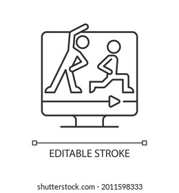 High intensity and intervals workout linear icon. Online fitness work and rest. Thin line customizable illustration. Contour symbol. Vector isolated outline drawing. Editable stroke