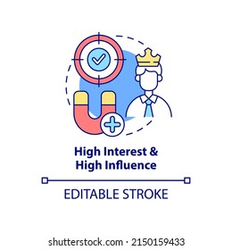 High interest and high influence concept icon. Stakeholder mapping abstract idea thin line illustration. Isolated outline drawing. Editable stroke. Arial, Myriad Pro-Bold fonts used