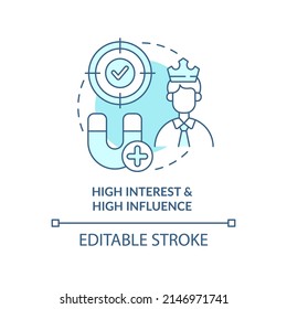 High interest and high influence turquoise concept icon. Stakeholder mapping abstract idea thin line illustration. Isolated outline drawing. Editable stroke. Arial, Myriad Pro-Bold fonts used