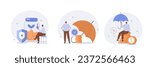 High interest rates concept illustration. Collections of characters opening savings account and receiving interest on deposits. Low risk investments. Vector illustrations set