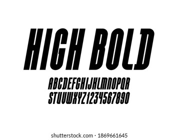 High italic font, condensed tall ultra bold alphabet sans serif, trendy uppercase Latin letters from A to Z and Arab numbers from 0 to 9 for you designs, vector illustration 10EPS